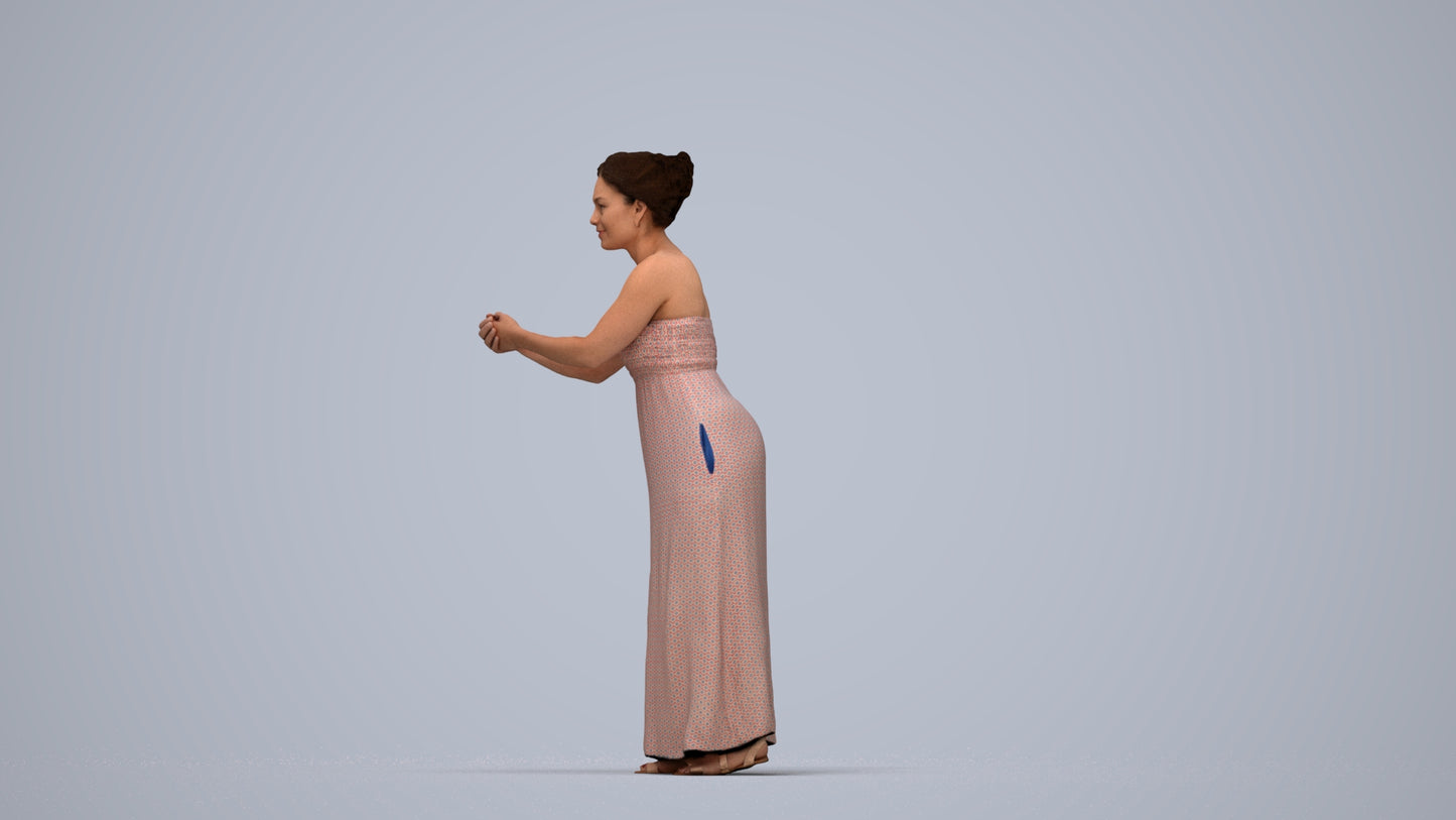realistic 3D human woman casual standing, archviz people FBX OBJ for Blender, top-down view render