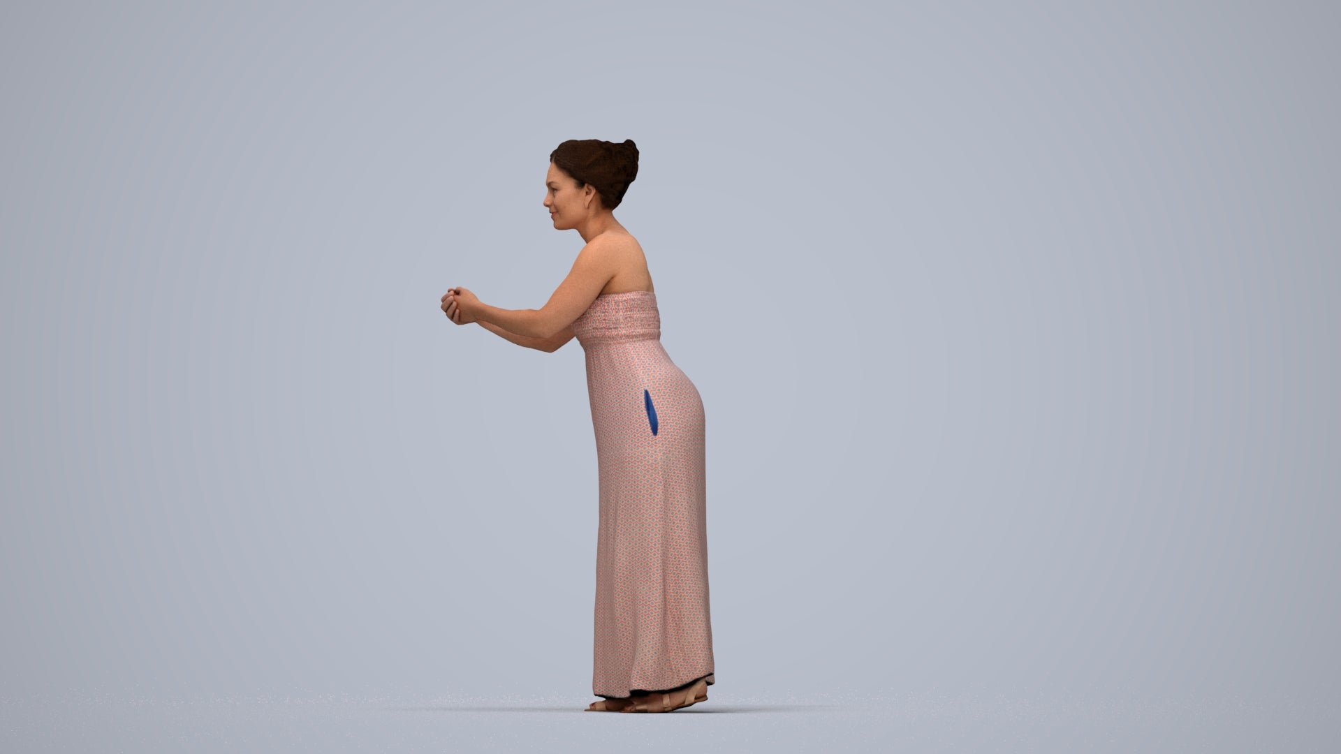 realistic 3D human woman casual standing, archviz people FBX OBJ for Blender, top-down view render
