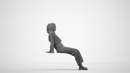 3D scanned woman sitting casual, photorealistic archviz people for Enscape and SketchUp, wireframe side view