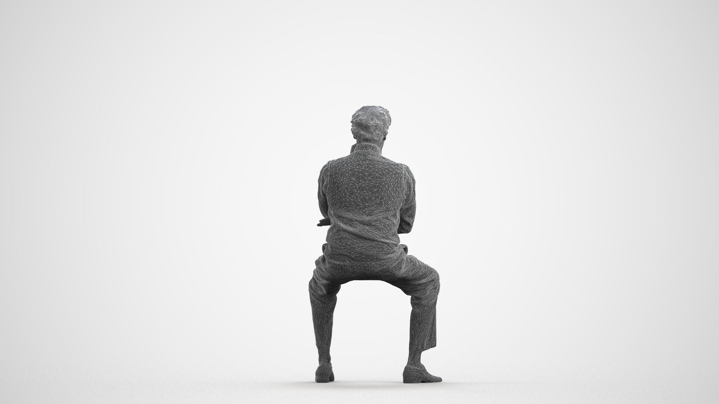 realistic 3D man business sitting, scanned archviz people for Blender and 3ds Max, wireframe front view