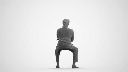 realistic 3D man business sitting, scanned archviz people for Blender and 3ds Max, wireframe front view
