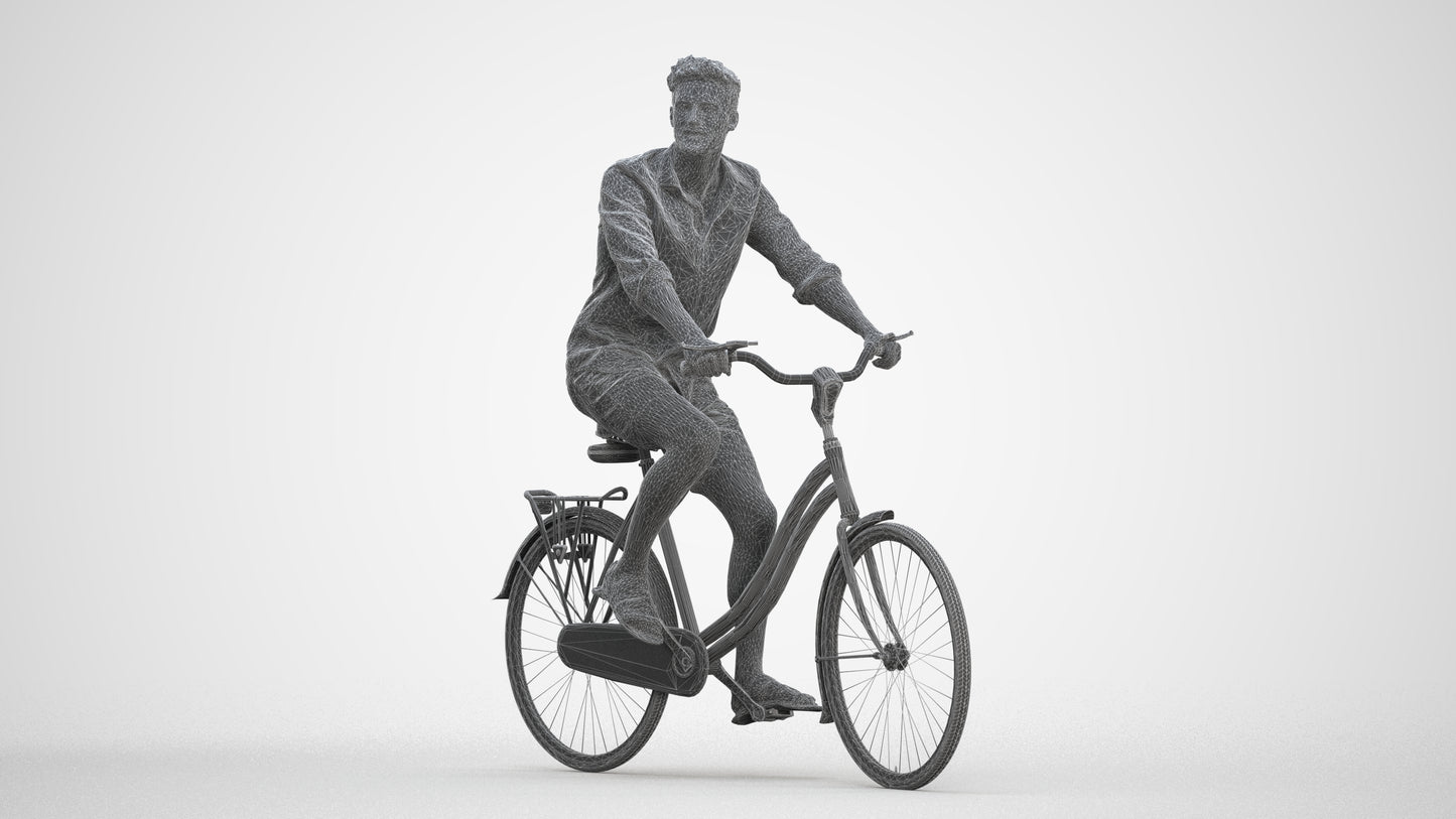 3D scanned man cycling casual, photorealistic archviz people for Enscape and SketchUp, three-quarter front view render