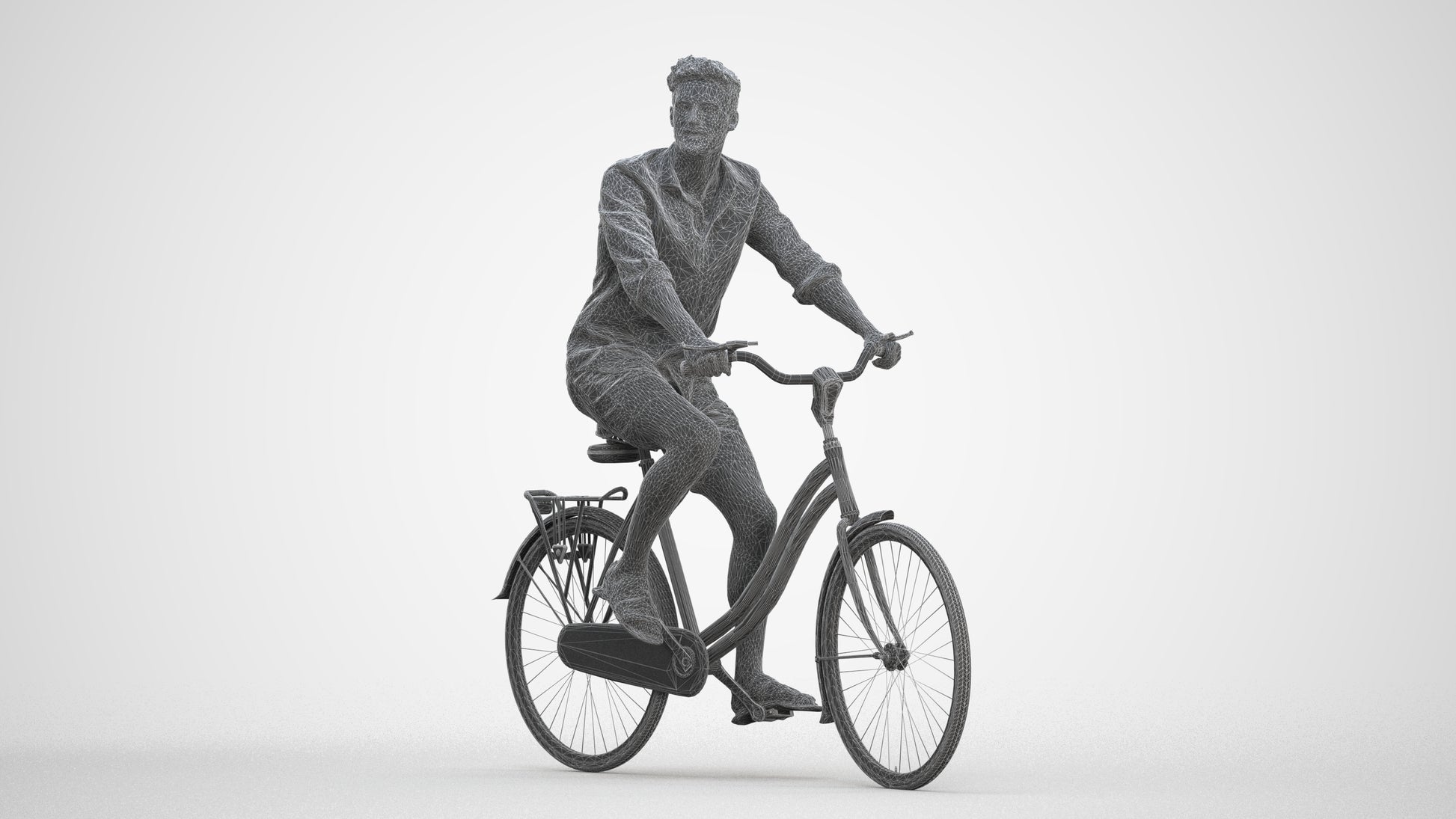 3D scanned man cycling casual, photorealistic archviz people for Enscape and SketchUp, three-quarter front view render