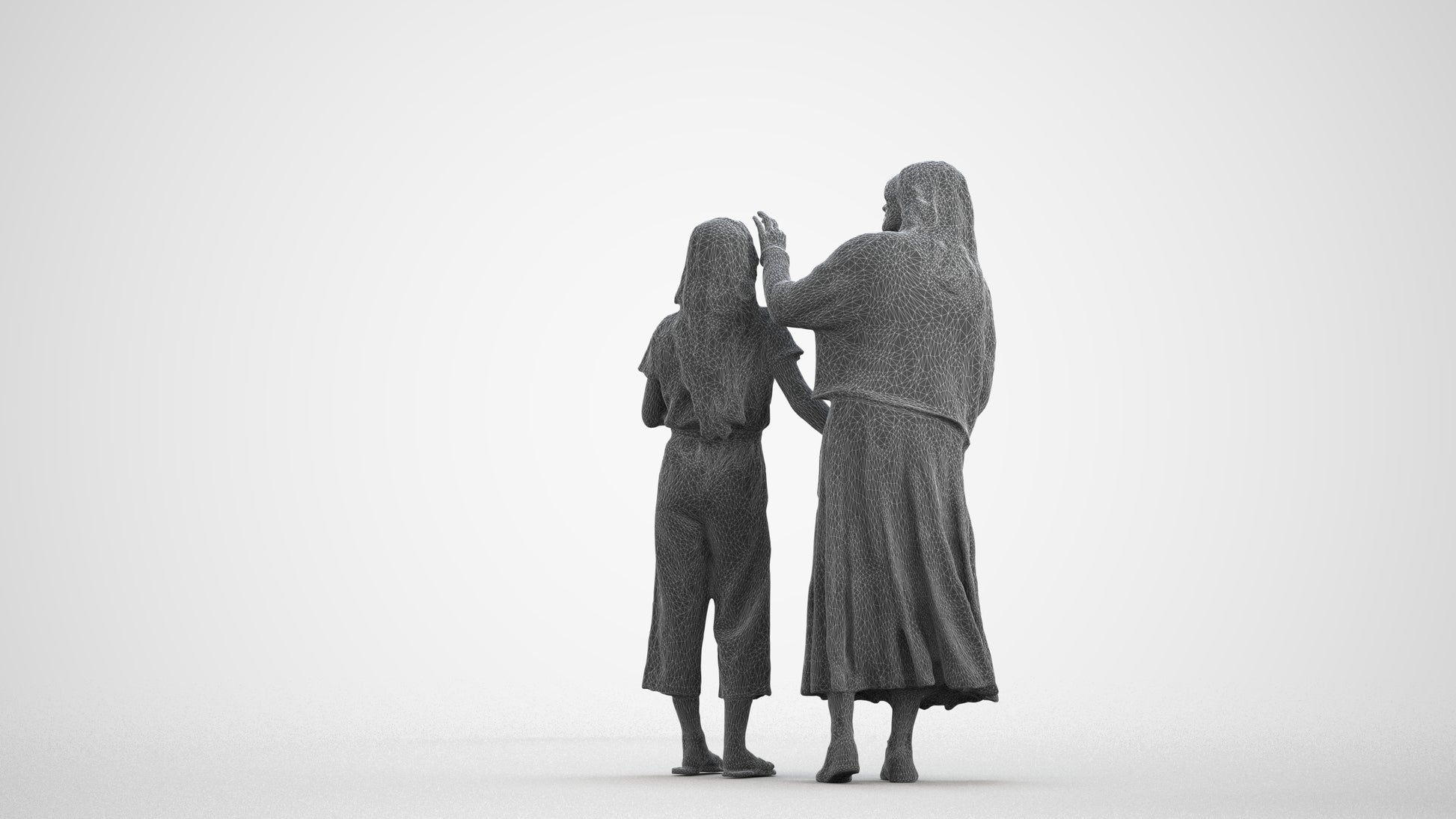 3D people model girl casual kids, scanned human for 3ds Max rendering, wireframe front view