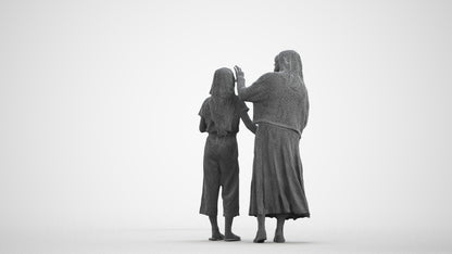 3D people model girl casual kids, scanned human for 3ds Max rendering, wireframe front view