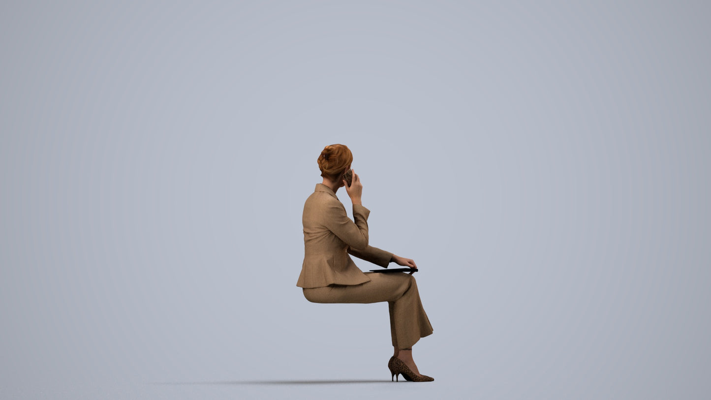 3D human model woman casual mix, photogrammetry scanned person for archviz, side view render