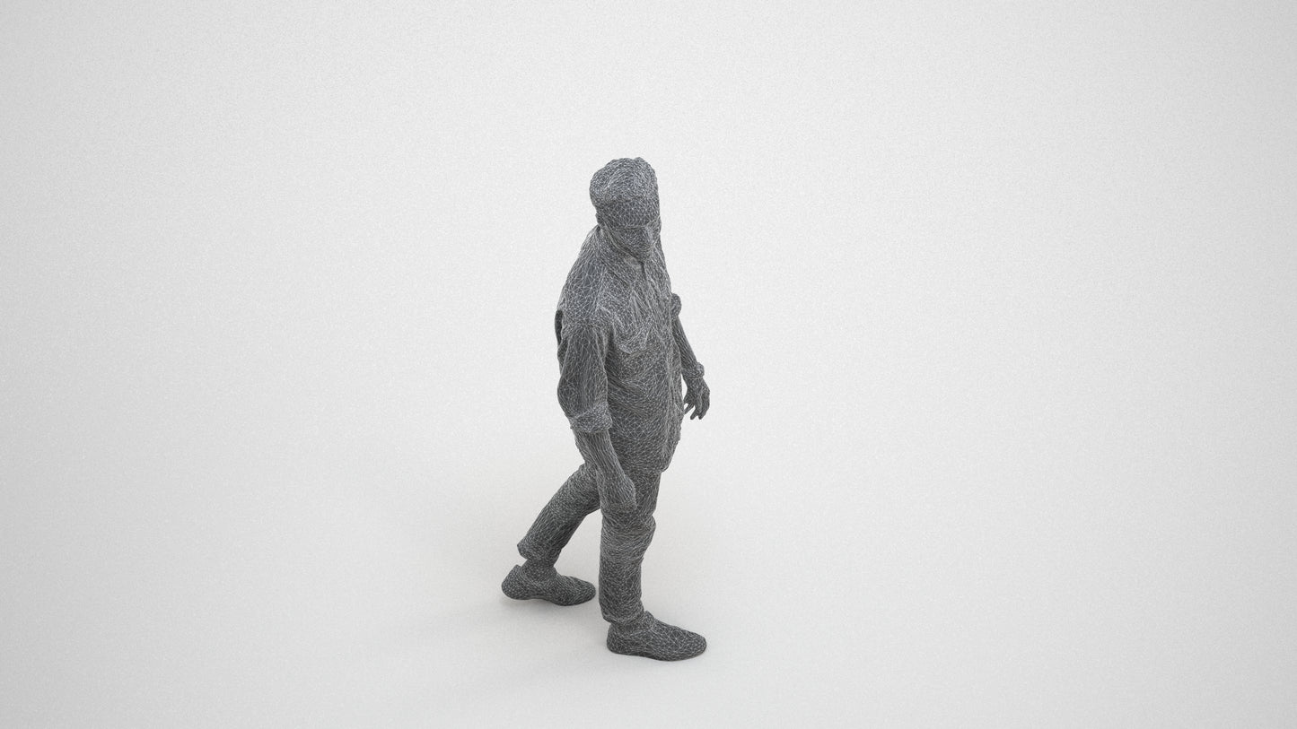 realistic 3D man casual walking, scanned archviz people for Blender and 3ds Max, wireframe three-quarter view