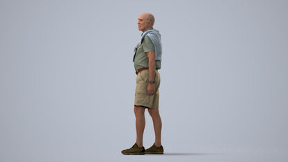 3D scanned senior man standing casual, photorealistic archviz people for Enscape and SketchUp, three-quarter view render