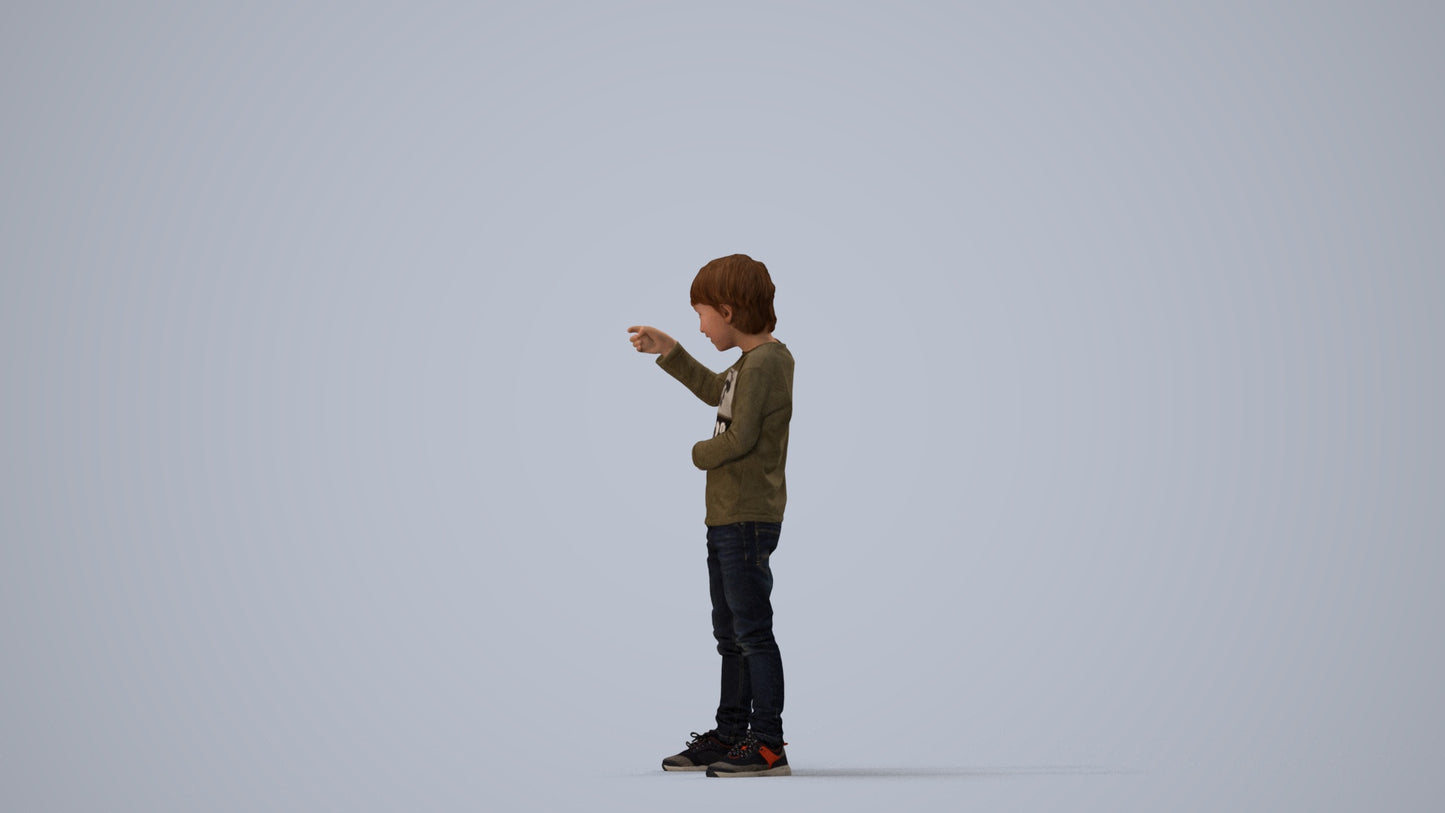 3D people model boy casual kids, scanned human for 3ds Max rendering, three-quarter view render