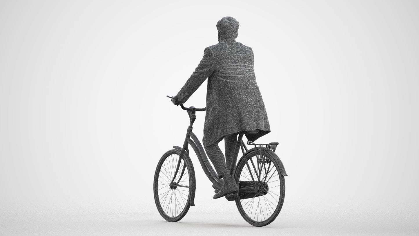 3D scanned man cycling business, photorealistic archviz people for Enscape and SketchUp, wireframe front view