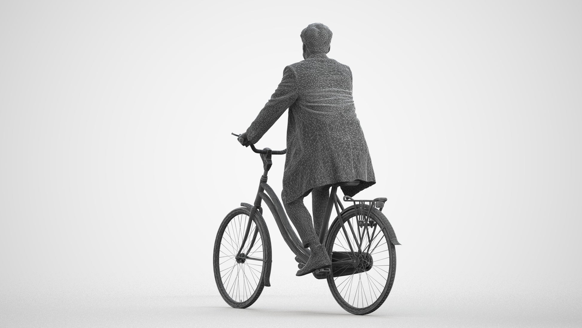 3D scanned man cycling business, photorealistic archviz people for Enscape and SketchUp, wireframe front view