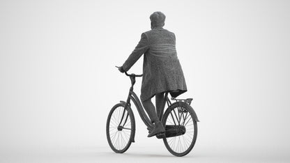 3D scanned man cycling business, photorealistic archviz people for Enscape and SketchUp, wireframe front view