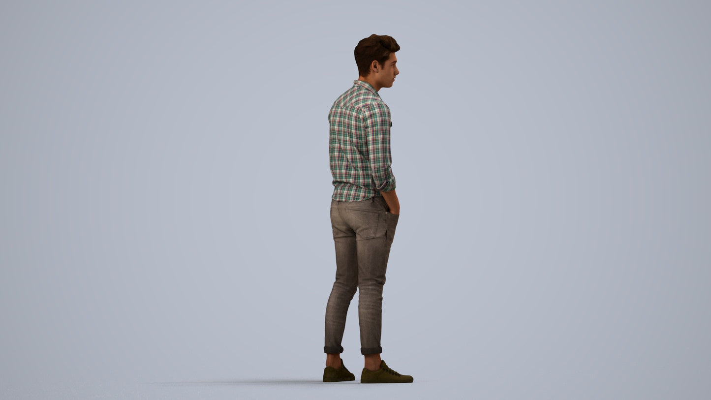 3D scanned man mix casual, photorealistic archviz people for Enscape and SketchUp, side view render
