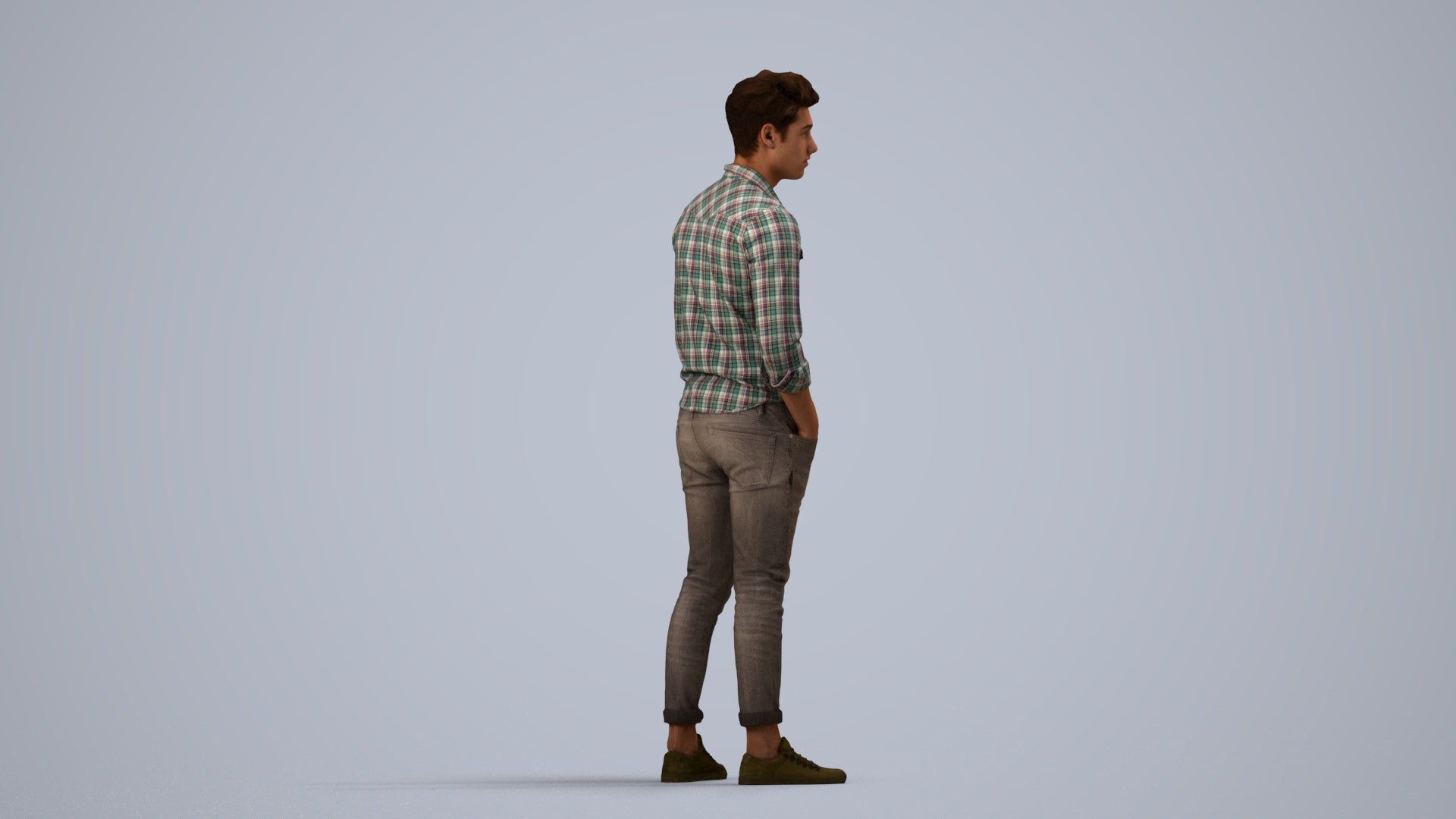 3D scanned man mix casual, photorealistic archviz people for Enscape and SketchUp, side view render