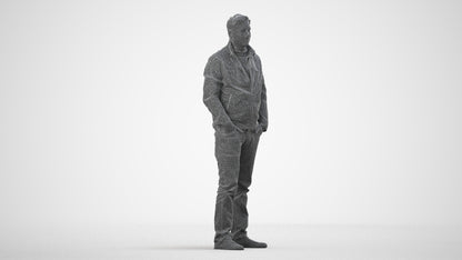 3D people model man casual standing, scanned human for 3ds Max rendering, wireframe side view