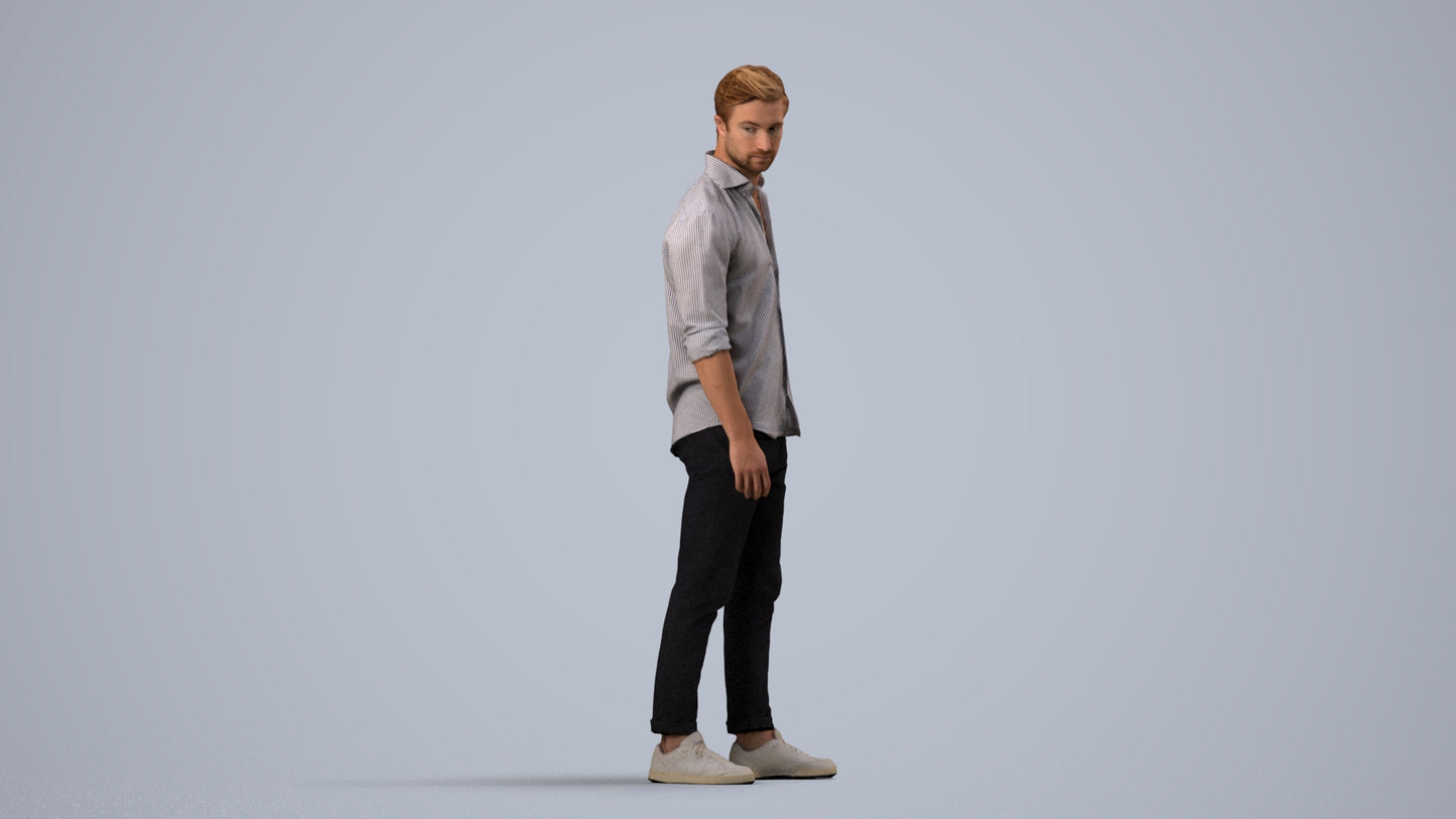 realistic 3D people man casual standing, render-ready for V-Ray and Corona, FBX OBJ, side view render