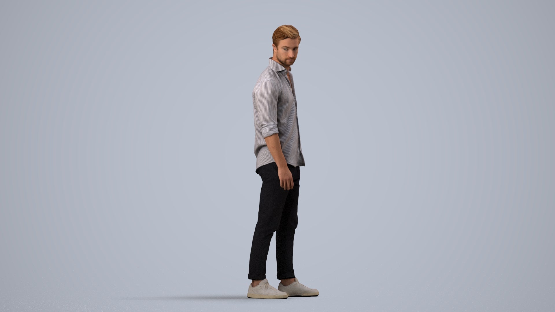 realistic 3D people man casual standing, render-ready for V-Ray and Corona, FBX OBJ, side view render