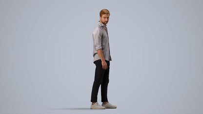 realistic 3D people man casual standing, render-ready for V-Ray and Corona, FBX OBJ, side view render