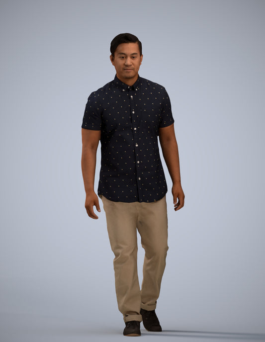 scanned 3D man casual walking, photogrammetry people for Enscape and V-Ray