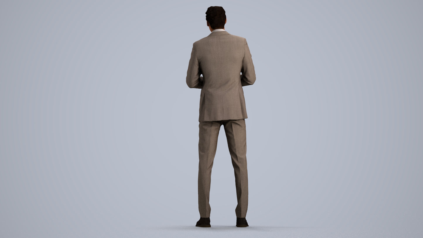 realistic 3D human man business, archviz people FBX OBJ for Blender, front view render