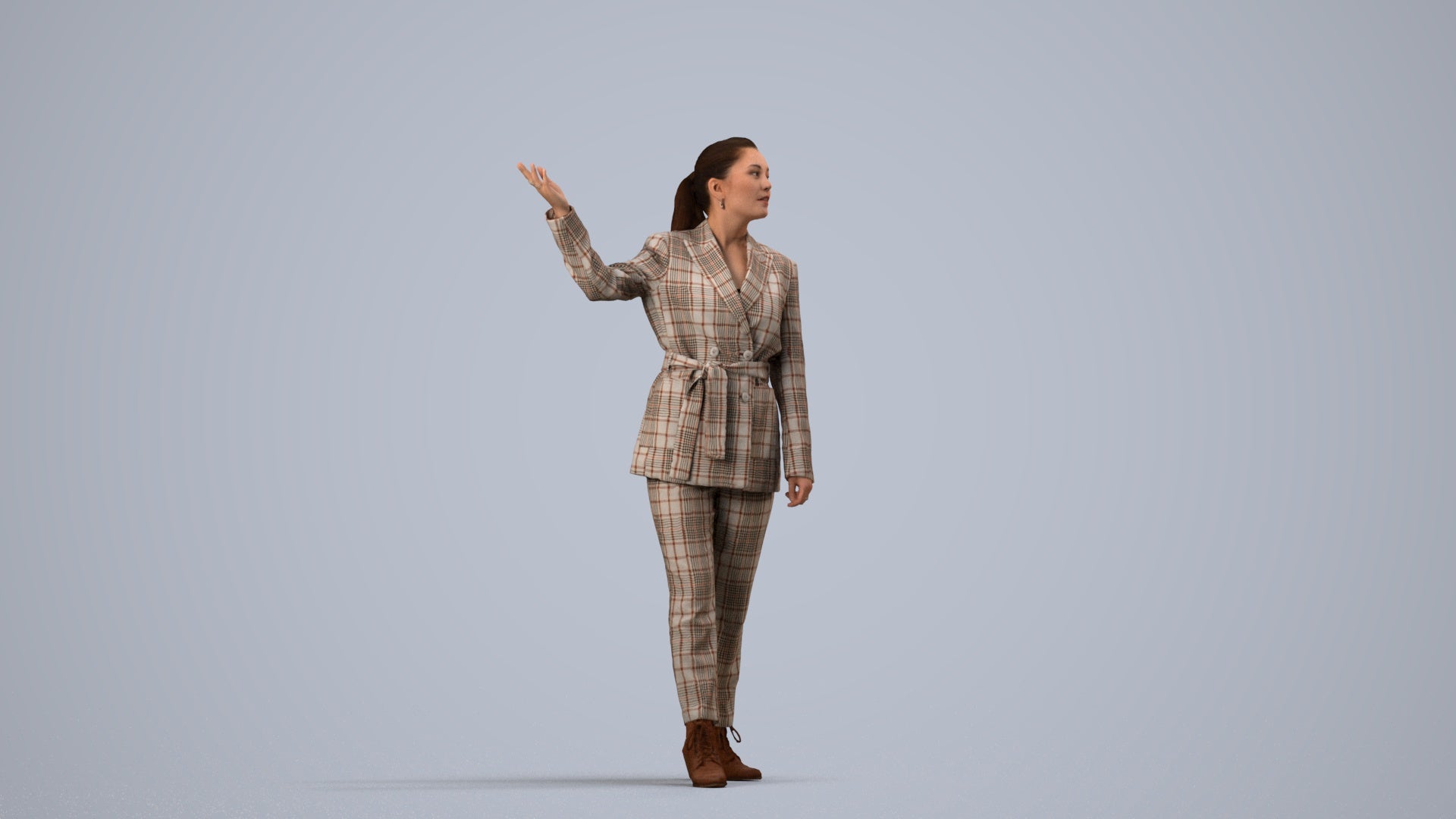 3D people model woman business, scanned human for 3ds Max rendering, side view render