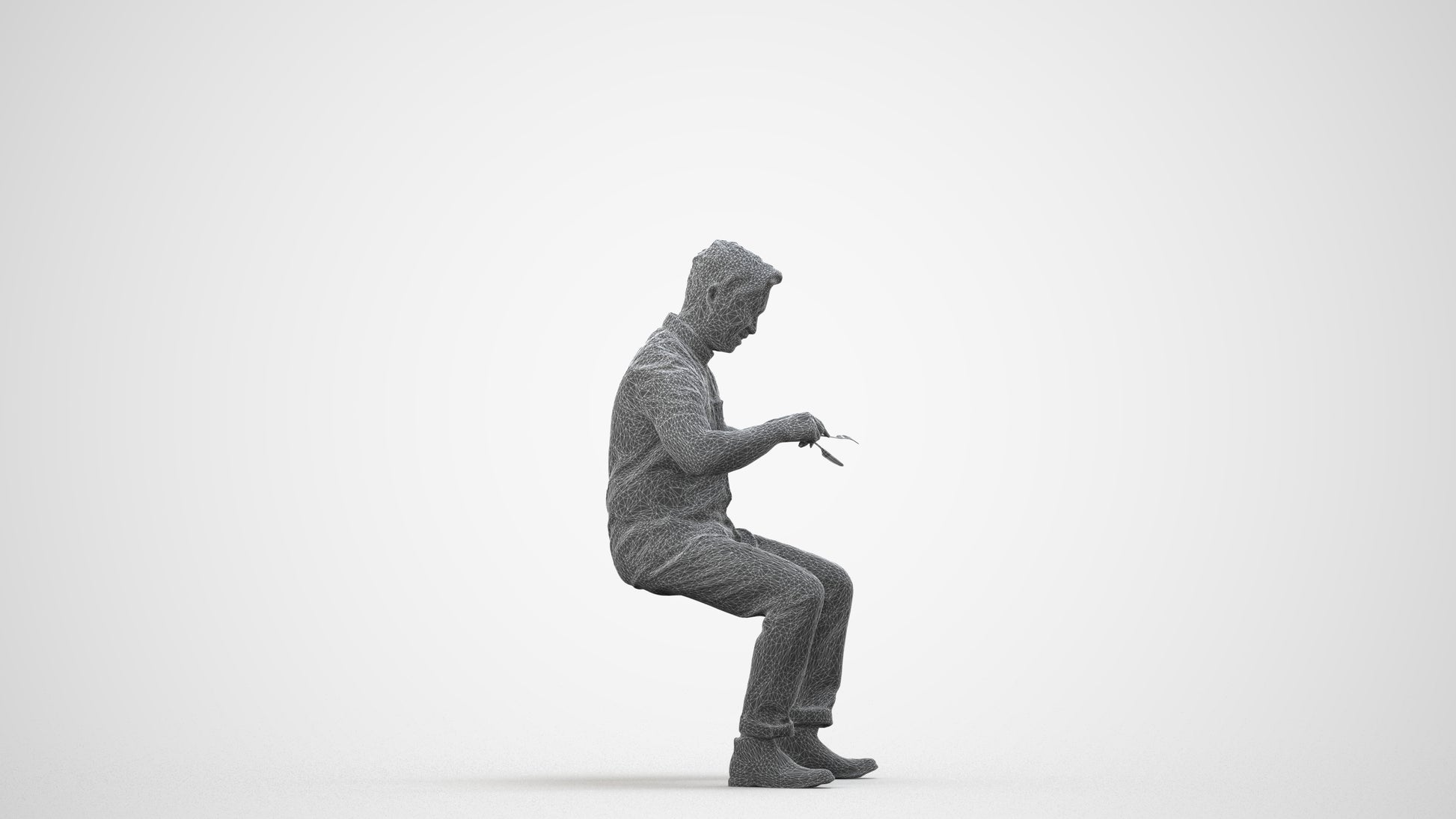 scanned 3D man casual business, photogrammetry people for Enscape and V-Ray, wireframe side view