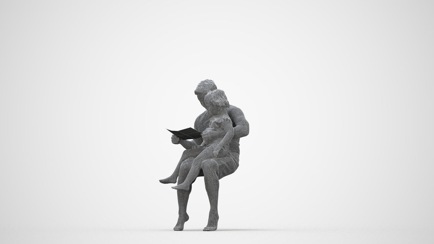 realistic 3D people woman casual kids, render-ready for V-Ray and Corona, FBX OBJ, wireframe back view