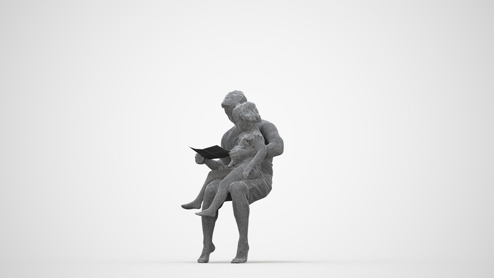 realistic 3D people woman casual kids, render-ready for V-Ray and Corona, FBX OBJ, wireframe back view