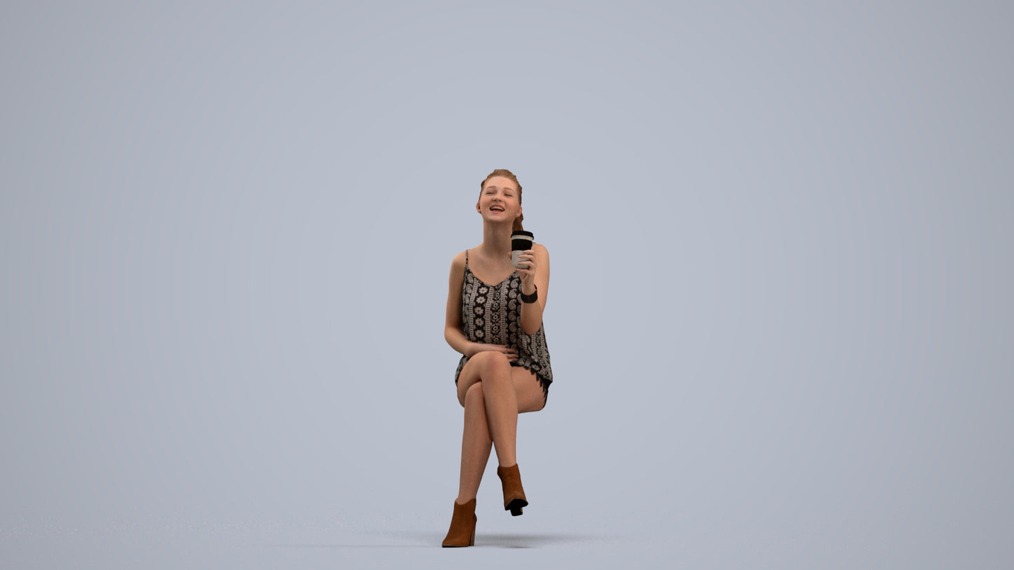 photogrammetry 3D girl casual sitting, realistic human model archviz FBX, standing pose render