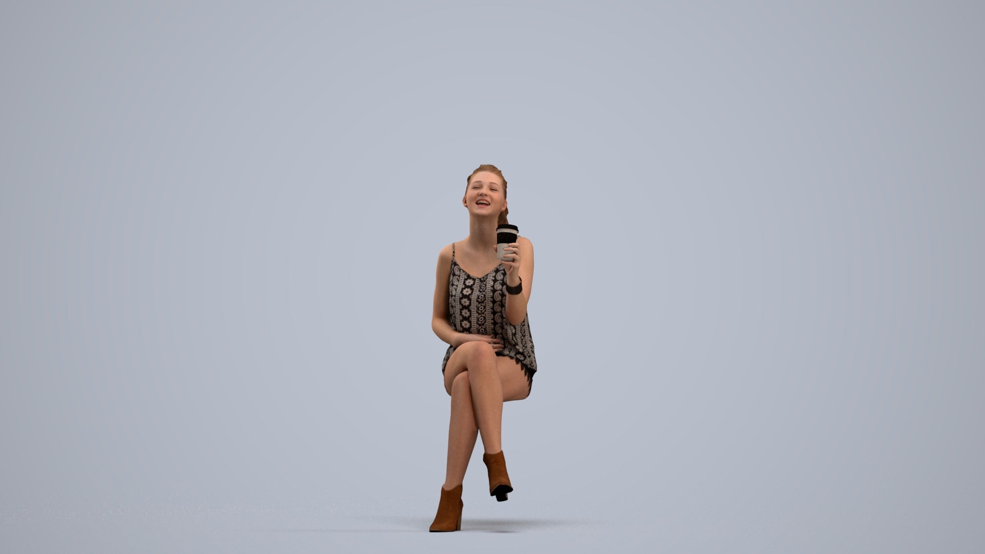 photogrammetry 3D girl casual sitting, realistic human model archviz FBX, standing pose render