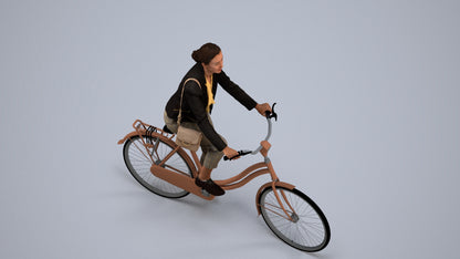realistic 3D woman business cycling, scanned archviz people for Blender and 3ds Max, back view render