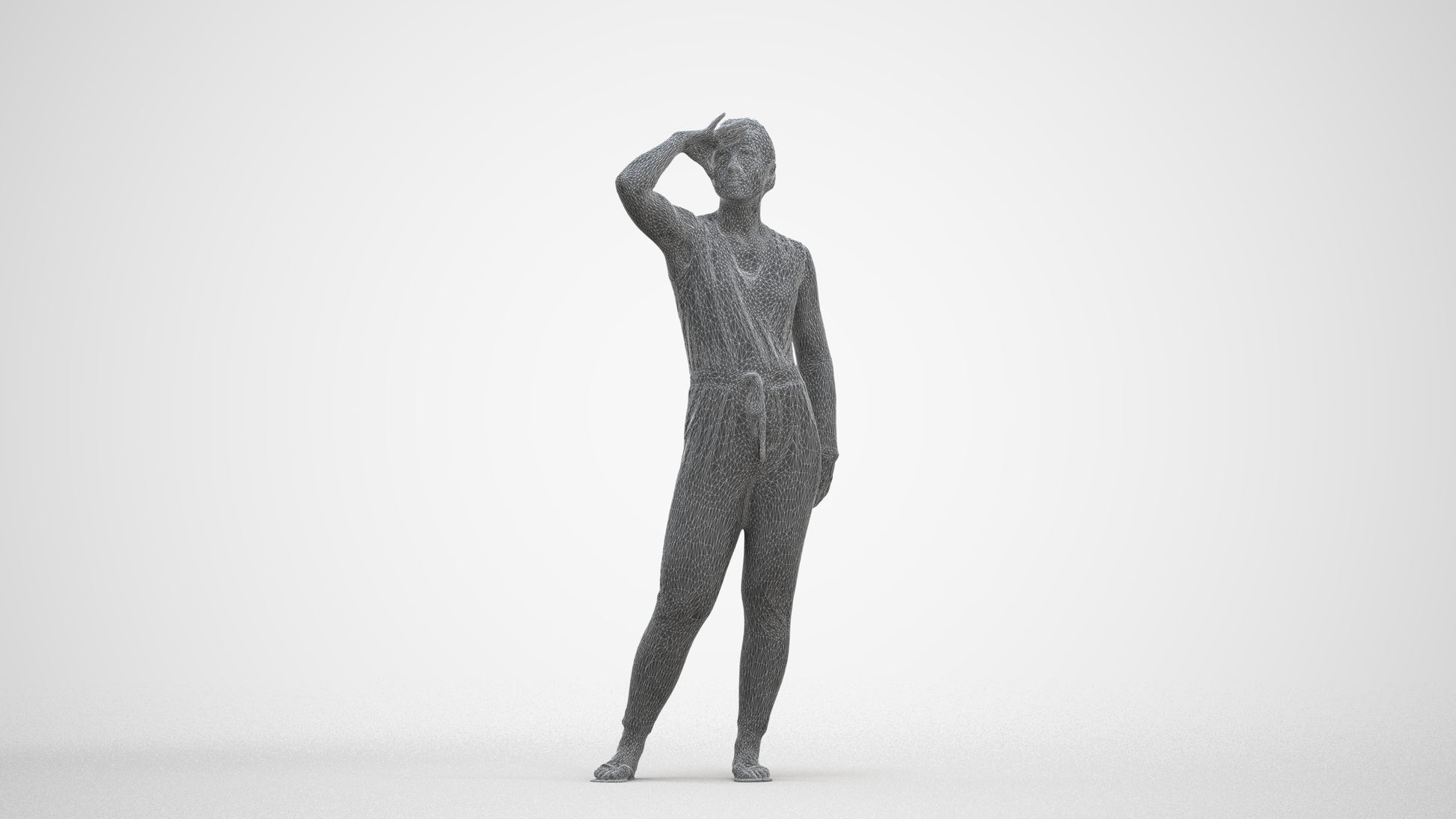 realistic 3D woman casual standing, scanned archviz people for Blender and 3ds Max, three-quarter front view render