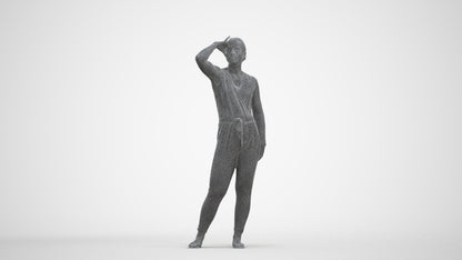 realistic 3D woman casual standing, scanned archviz people for Blender and 3ds Max, three-quarter front view render
