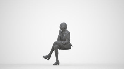 3D scanned woman sitting casual, photorealistic archviz people for Enscape and SketchUp, wireframe back view