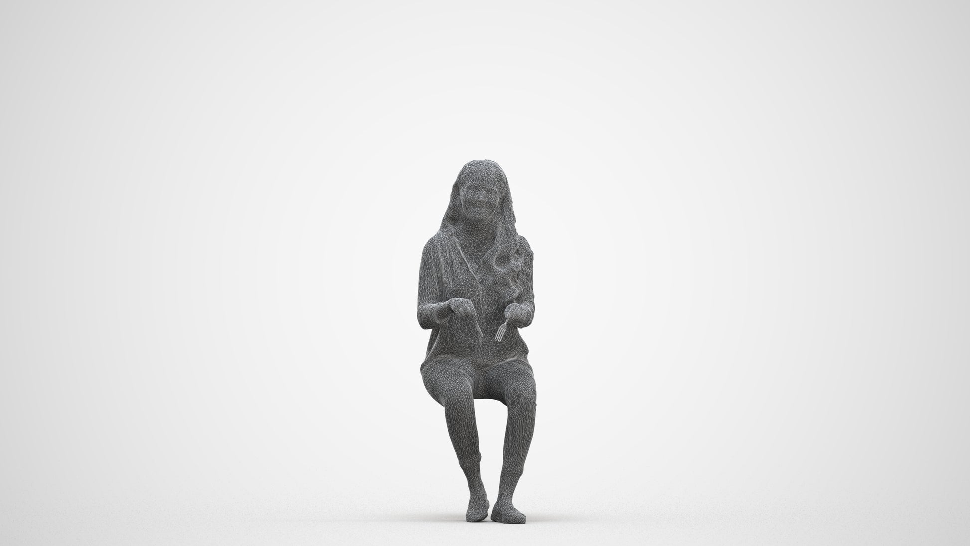 scanned 3D woman casual sitting, photogrammetry people for Enscape and V-Ray, three-quarter front view render