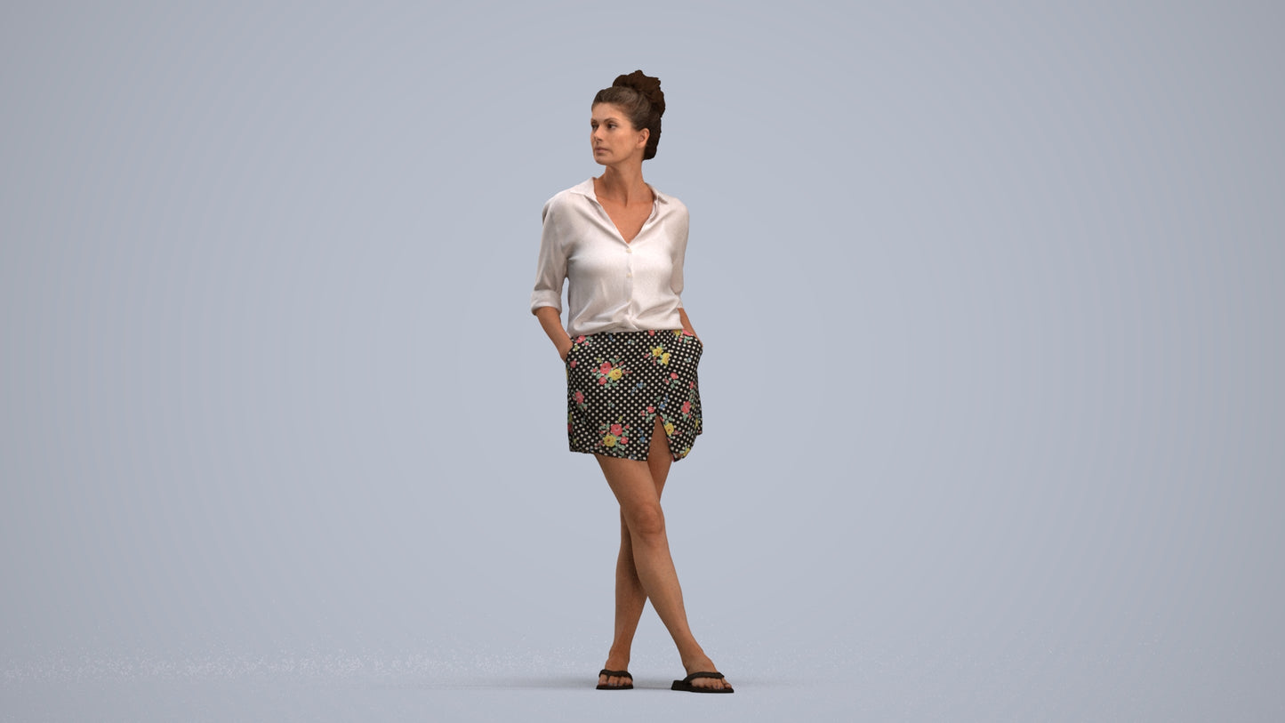 realistic 3D human woman casual standing, archviz people FBX OBJ for Blender, standing pose render