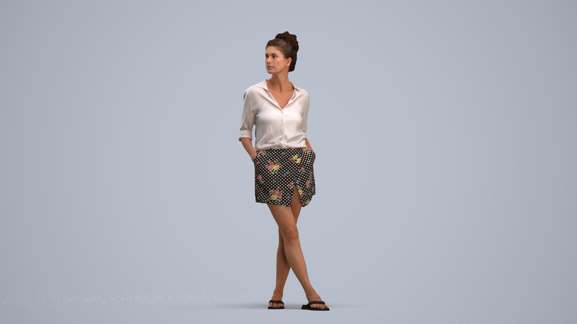 realistic 3D human woman casual standing, archviz people FBX OBJ for Blender, standing pose render
