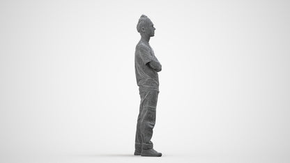 realistic 3D man casual standing, scanned archviz people for Blender and 3ds Max, wireframe side view