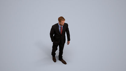 3D human model man business standing, photogrammetry scanned person for archviz, back view render