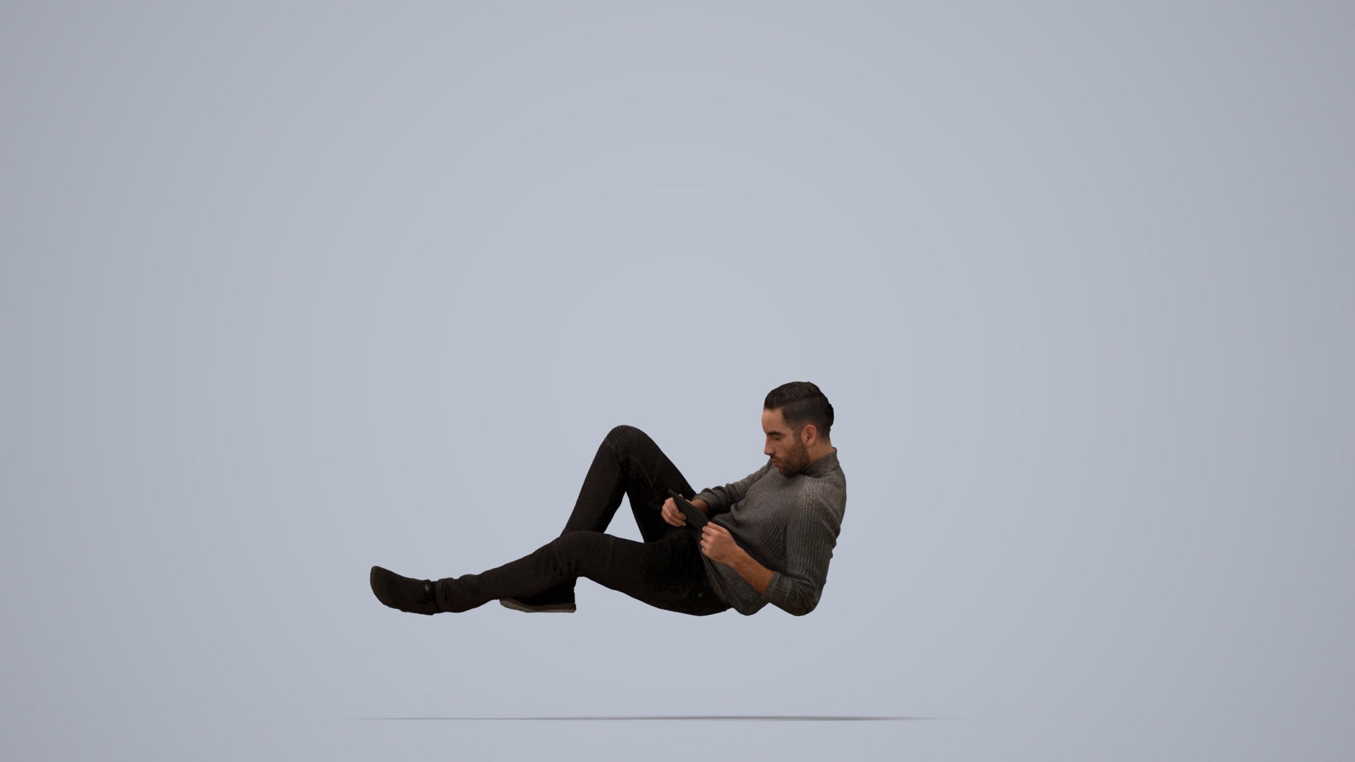 3D scanned man sitting casual, photorealistic archviz people for Enscape and SketchUp, top-down view render