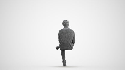 3D scanned man sitting casual, photorealistic archviz people for Enscape and SketchUp, wireframe front view