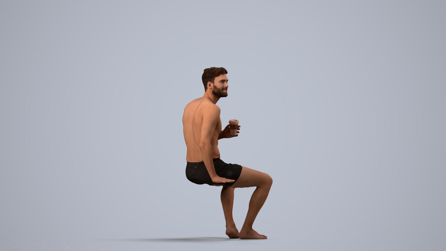 scanned 3D man pool, photogrammetry people for Enscape and V-Ray, side view render