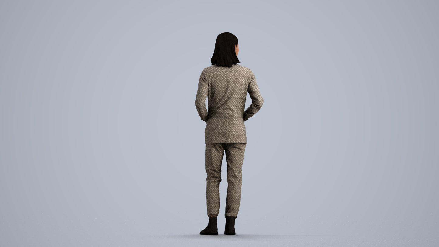 3D people model woman business, scanned human for 3ds Max rendering, front view render