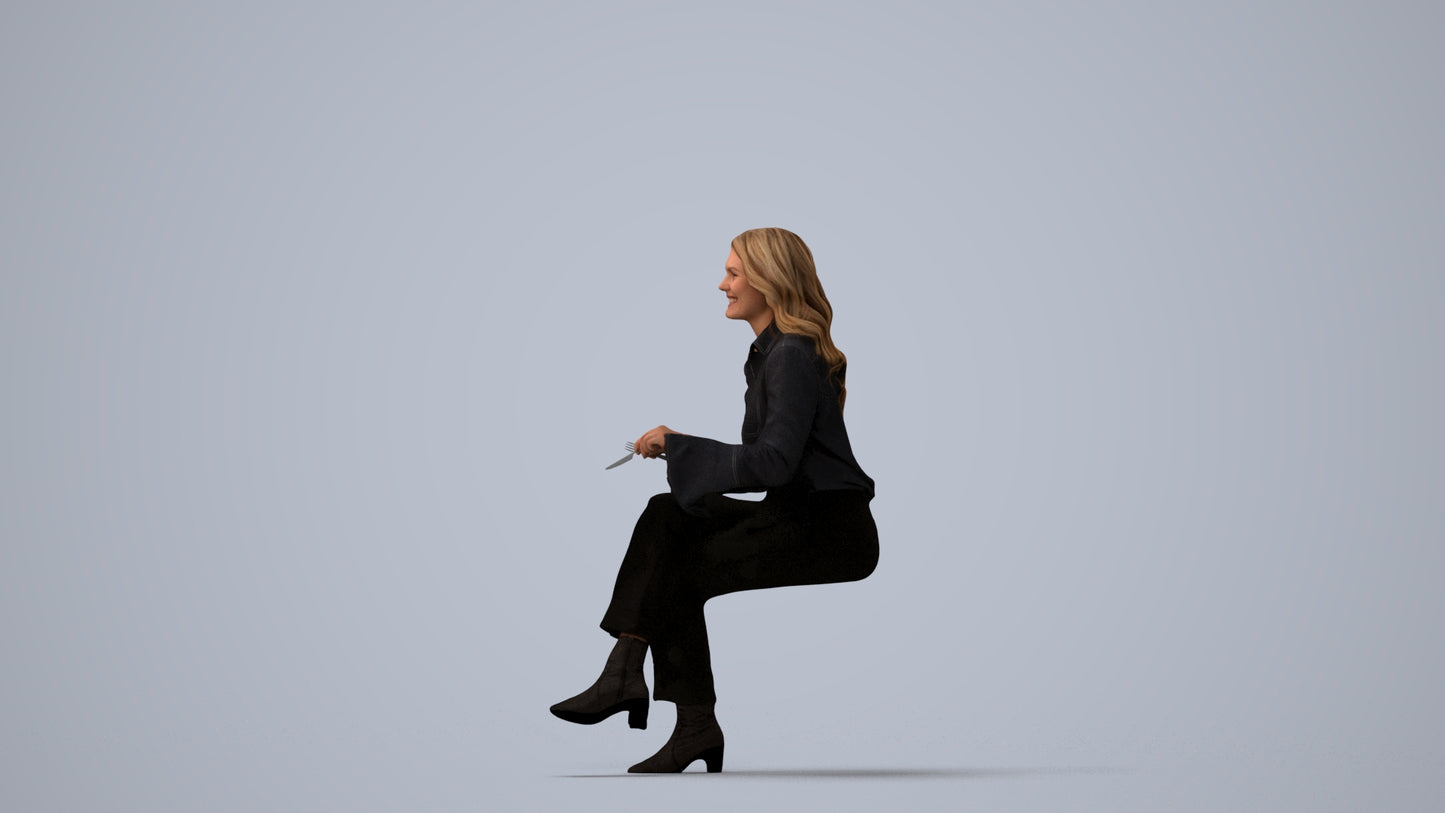 realistic 3D human woman business formalaffairs, archviz people FBX OBJ for Blender, three-quarter view render