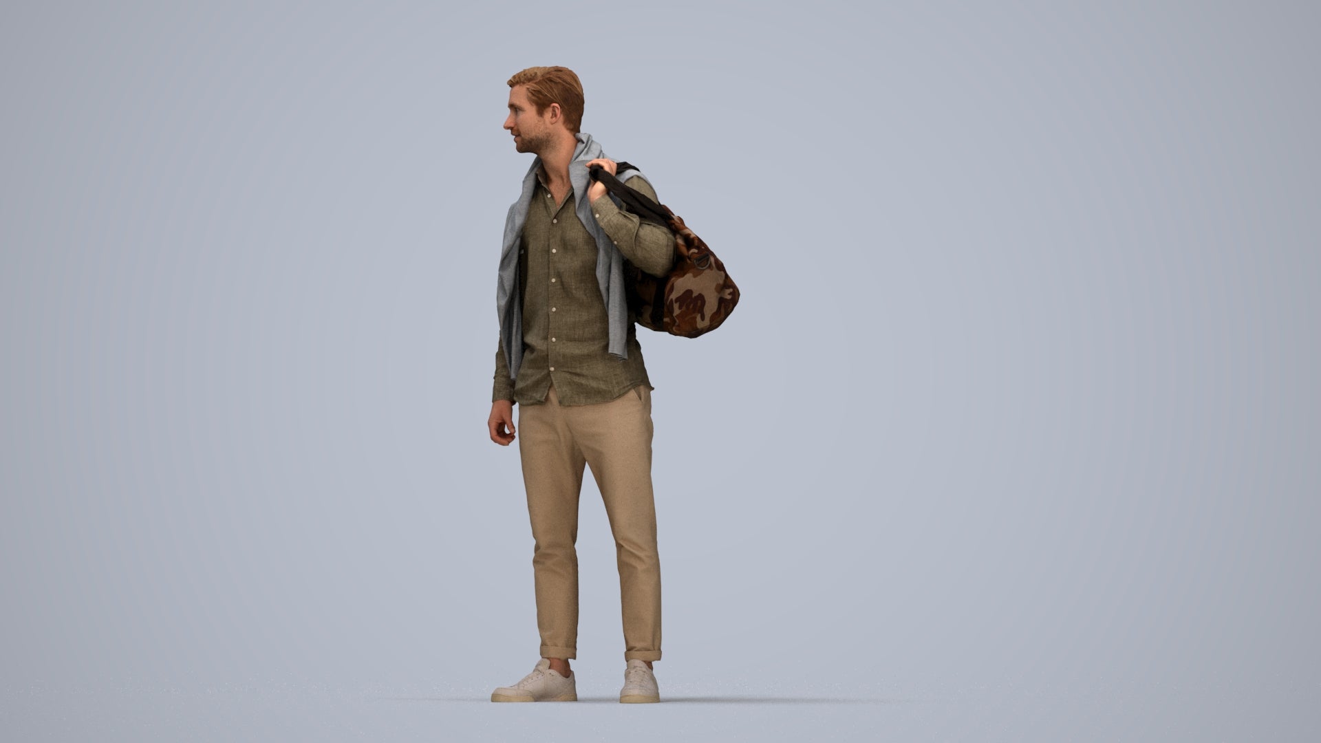 realistic 3D people man casual standing, render-ready for V-Ray and Corona, FBX OBJ, top-down view render