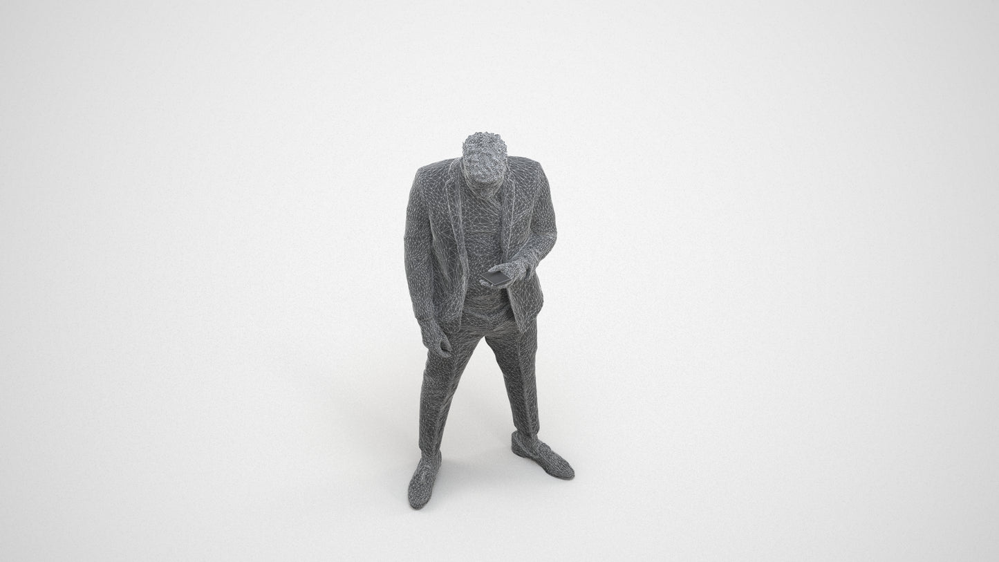 3D people model man casual standing, scanned human for 3ds Max rendering, wireframe three-quarter view