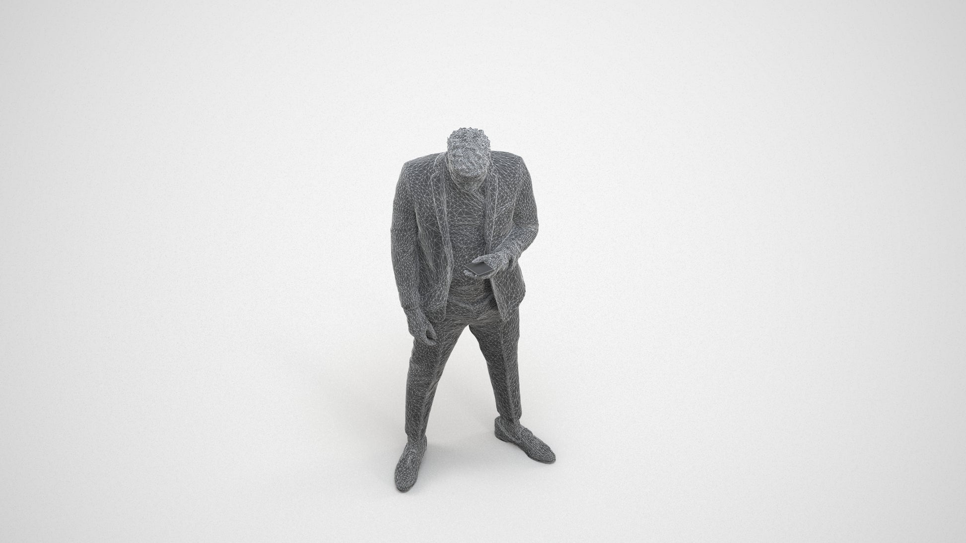 3D people model man casual standing, scanned human for 3ds Max rendering, wireframe three-quarter view