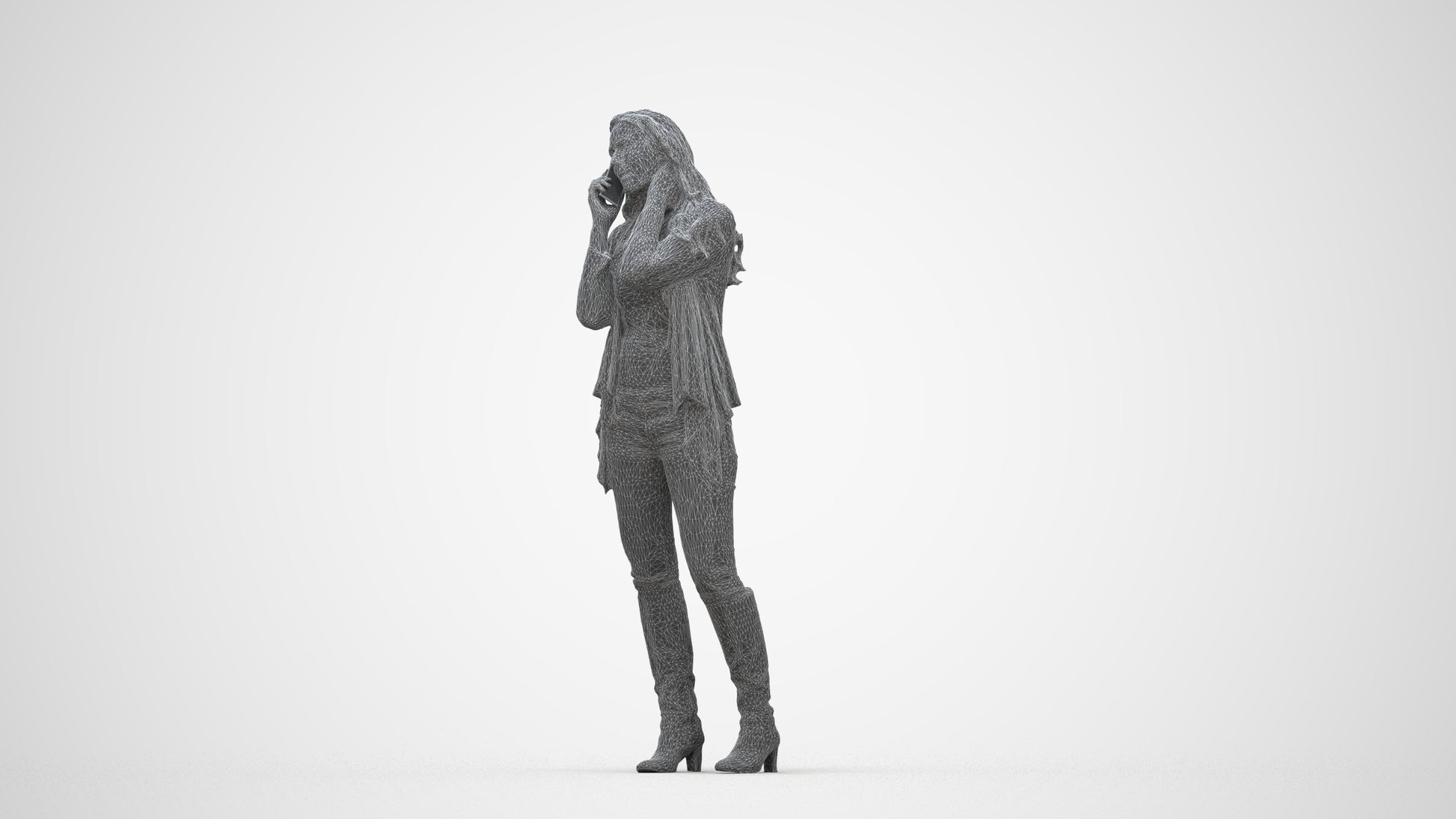 realistic 3D human woman casual standing, archviz people FBX OBJ for Blender, wireframe back view
