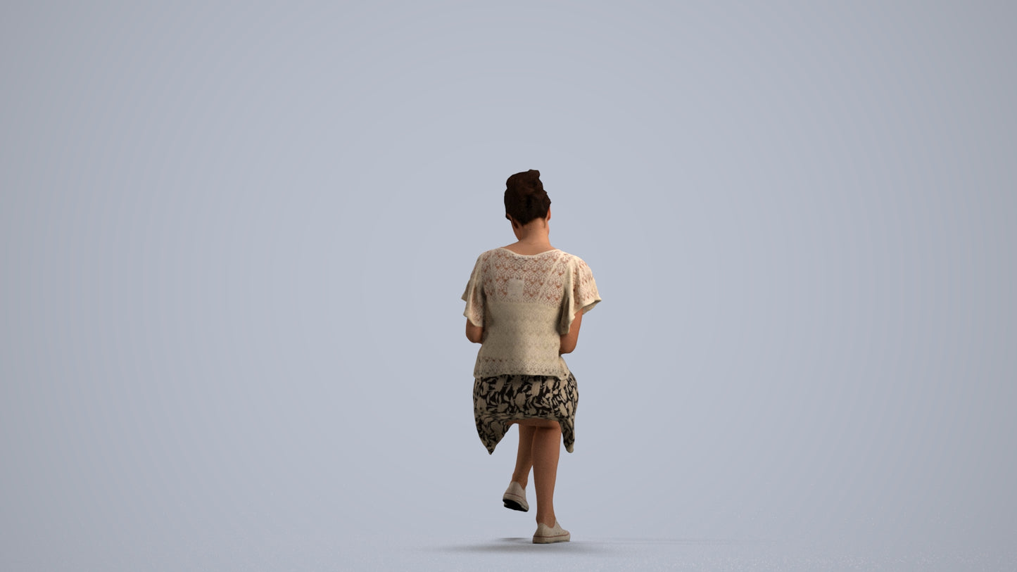 realistic 3D human woman casual sitting, archviz people FBX OBJ for Blender, front view render
