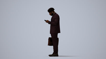 photogrammetry 3D man business standing, realistic human model archviz FBX, three-quarter view render